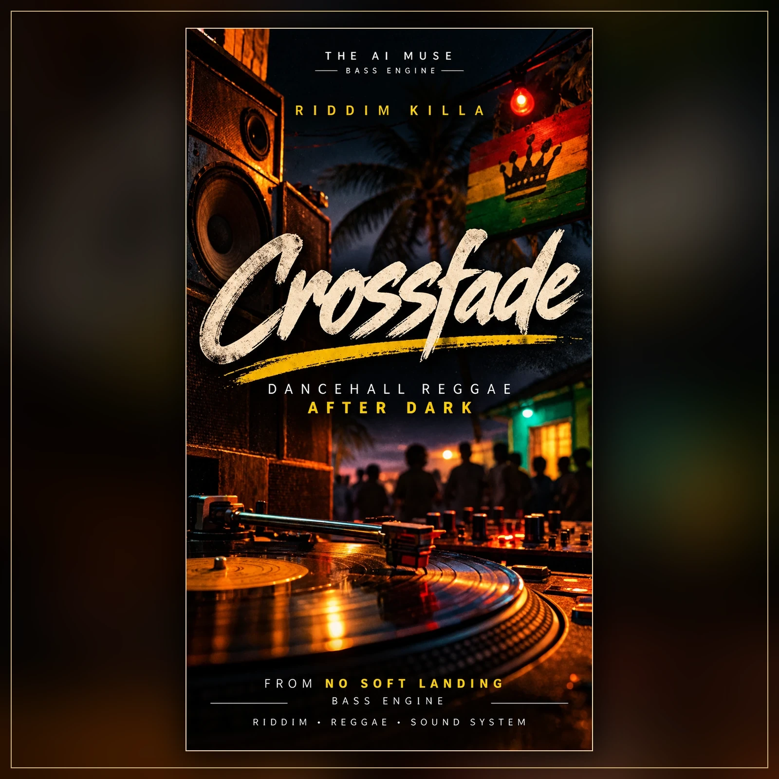Crossfade by Riddim Killa — original portrait artwork preserved within a widescreen liner-note frame