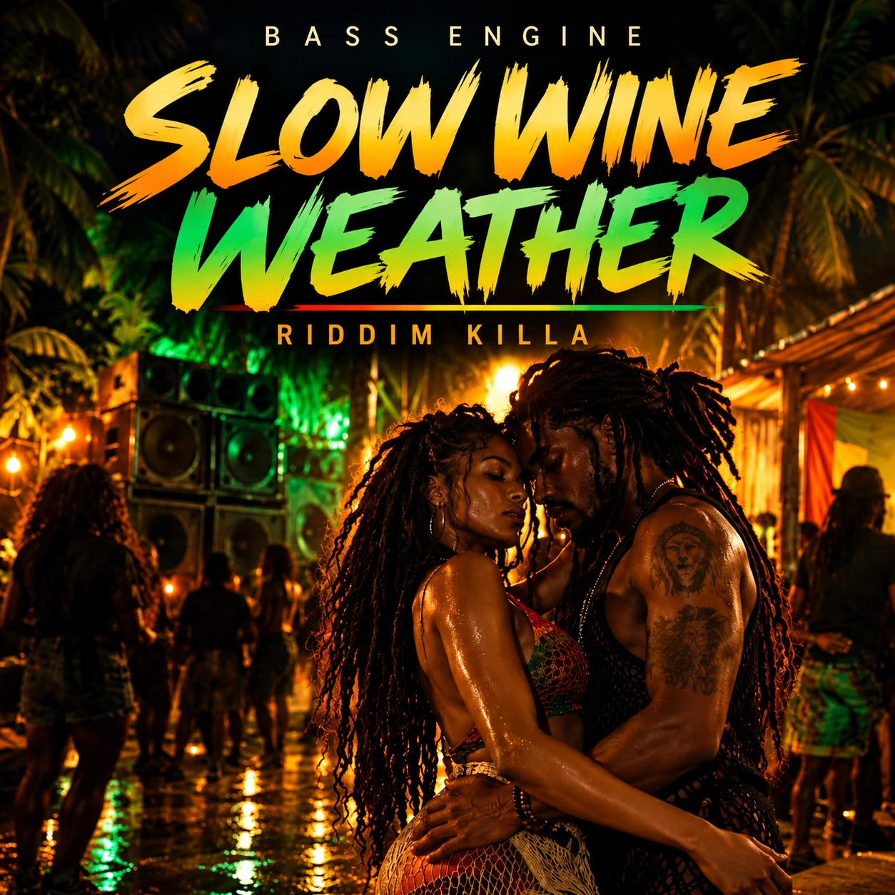 Slow Wine Weather by Riddim Killa — tropical nighttime dance scene with title lettering